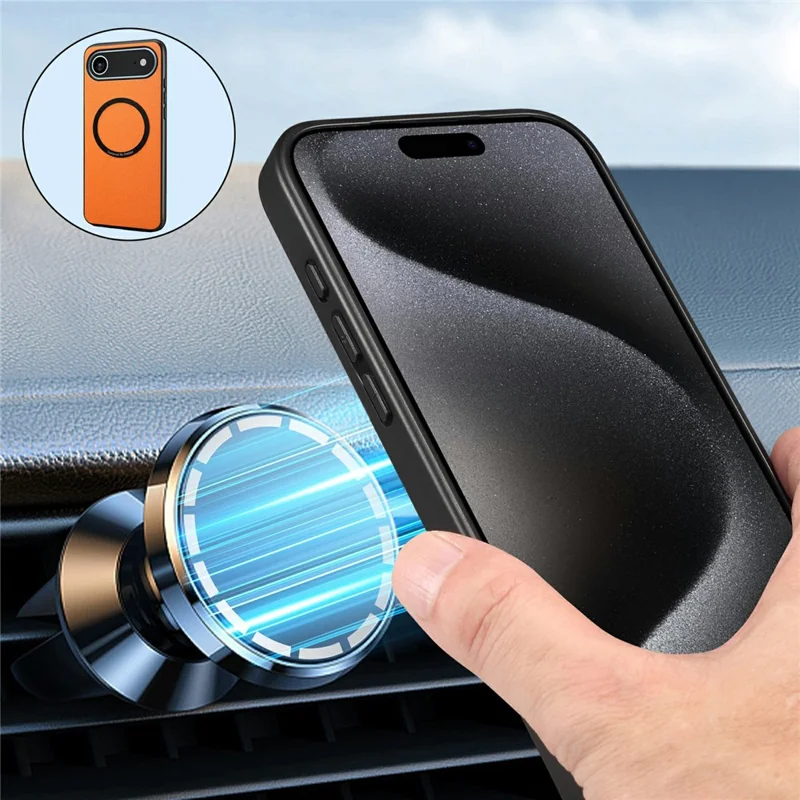 DENIOR A08+1 För iPhone Air Magnetisk Skal Kalvstruktur Läder + PC + TPU Mobilskal - Orange