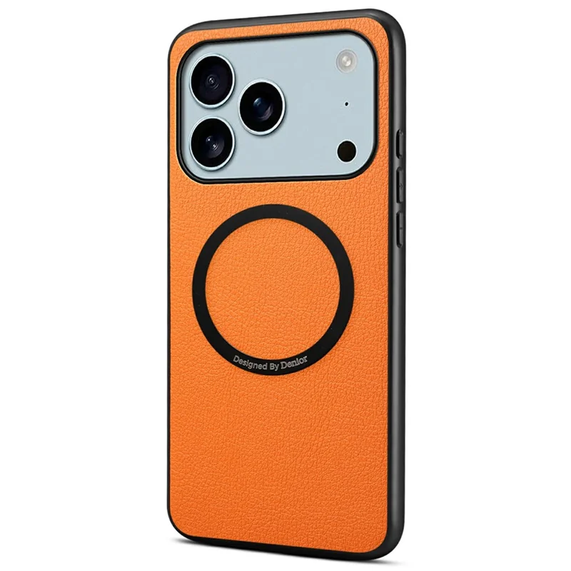 DENIOR A08+1 For iPhone 17 Pro Max Magnetic Case Calf Texture Leather + PC + TPU Phone Cover - Orange