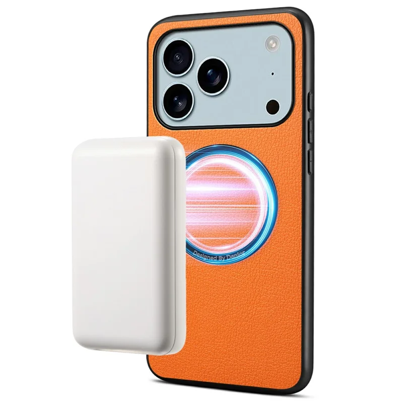 DENIOR A08+1 For iPhone 17 Pro Max Magnetic Case Calf Texture Leather + PC + TPU Phone Cover - Orange