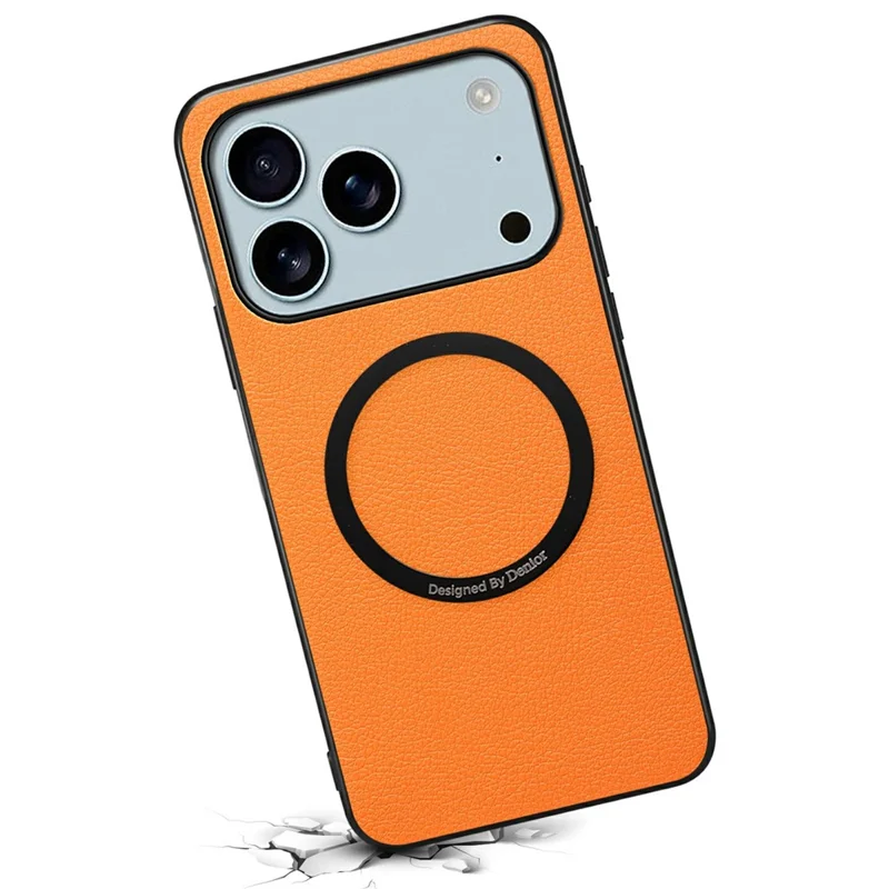 DENIOR A08+1 For iPhone 17 Pro Max Magnetic Case Calf Texture Leather + PC + TPU Phone Cover - Orange