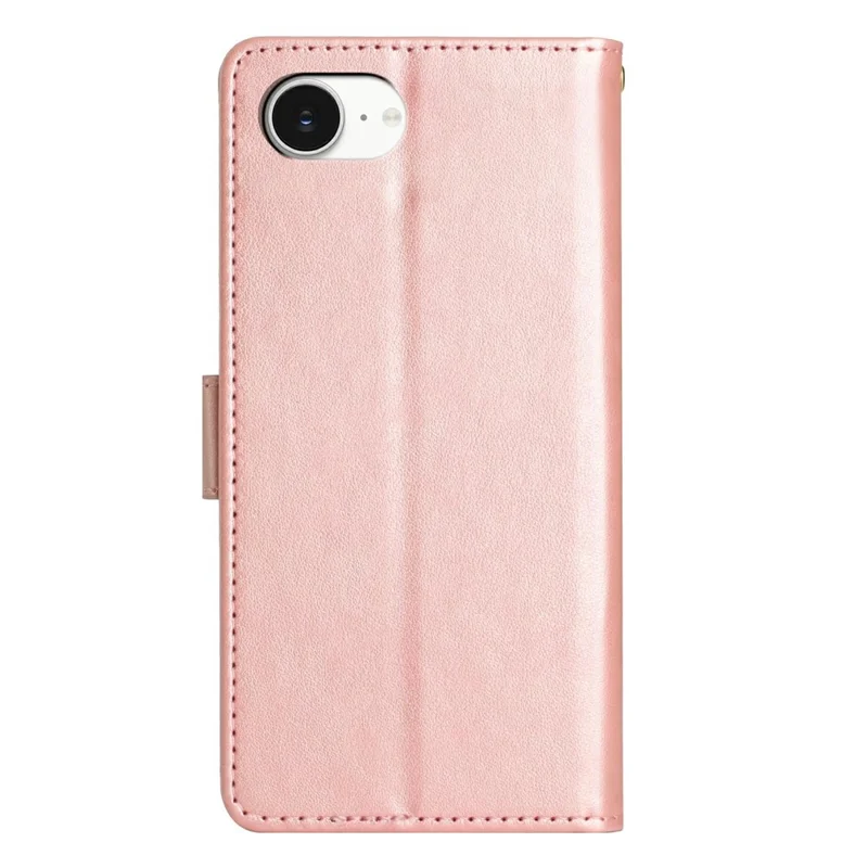 Funda tipo cartera de cuero para iPhone 17e con diseño impreso de mariposa y flor, con correa - Dorado rosa