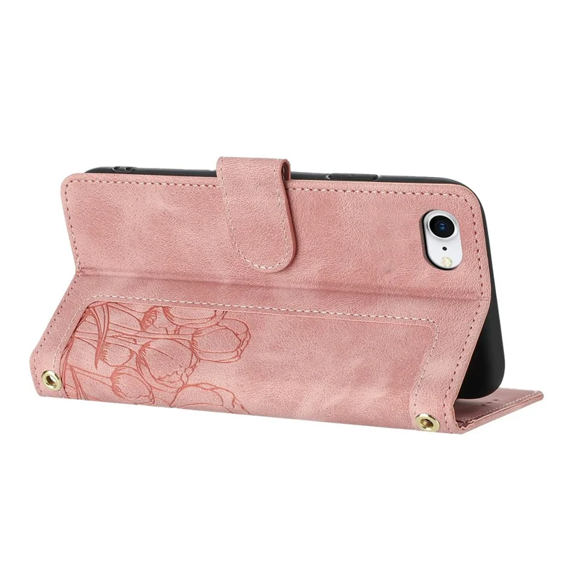Funda para iPhone 17e, Funda de Cuero con Diseño de Tulipán y 5 Ranuras para Tarjetas, Cartera - Rosa