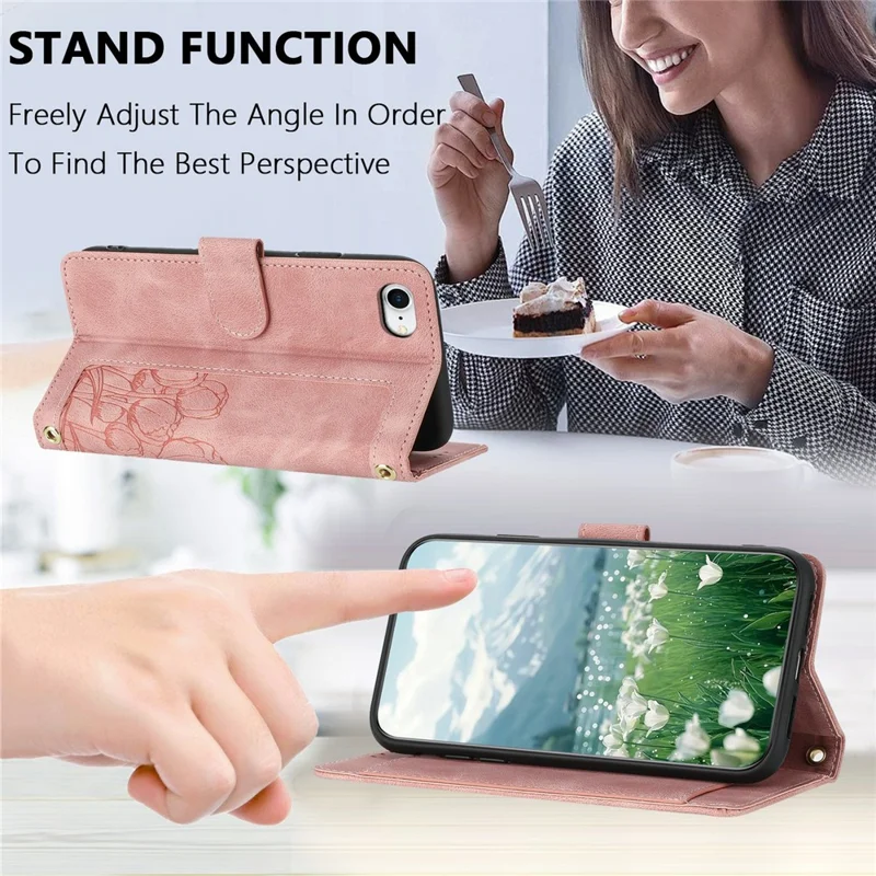 Funda para iPhone 17e, Funda de Cuero con Diseño de Tulipán y 5 Ranuras para Tarjetas, Cartera - Rosa