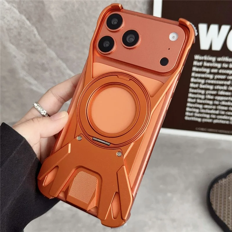 For iPhone 17 Pro Max Case Racing Car Style Magnetic Ring Kickstand Heat Dissipation Hollow Phone Cover - Orange