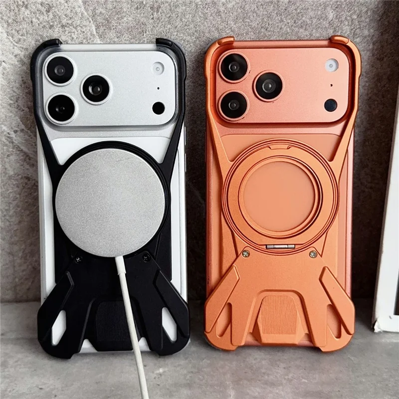 For iPhone 17 Pro Max Case Racing Car Style Magnetic Ring Kickstand Heat Dissipation Hollow Phone Cover - Orange