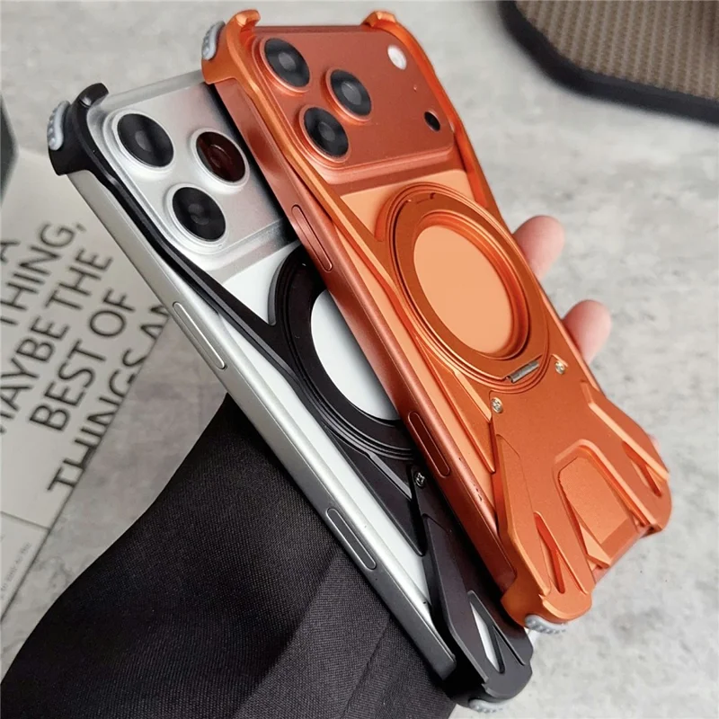 For iPhone 17 Pro Max Case Racing Car Style Magnetic Ring Kickstand Heat Dissipation Hollow Phone Cover - Orange