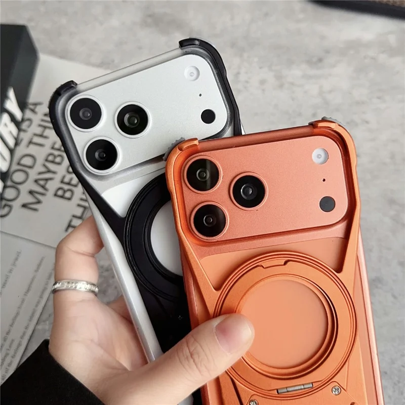 For iPhone 17 Pro Max Case Racing Car Style Magnetic Ring Kickstand Heat Dissipation Hollow Phone Cover - Orange