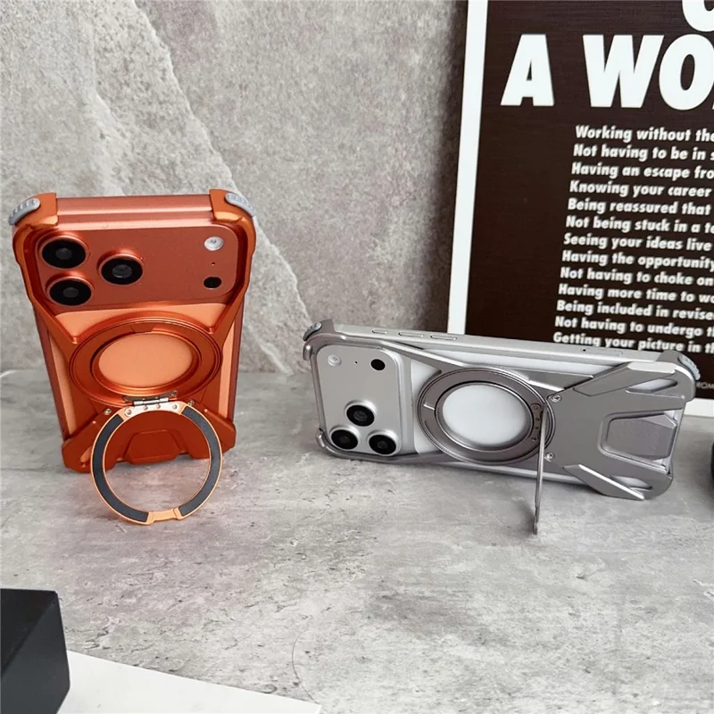 For iPhone 17 Pro Case Racing Car Style Magnetic Ring Kickstand Heat Dissipation Hollow Phone Cover - Orange