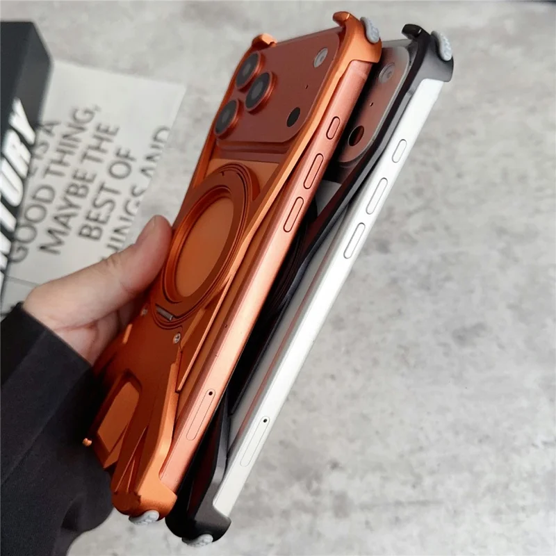 For iPhone 17 Pro Case Racing Car Style Magnetic Ring Kickstand Heat Dissipation Hollow Phone Cover - Orange