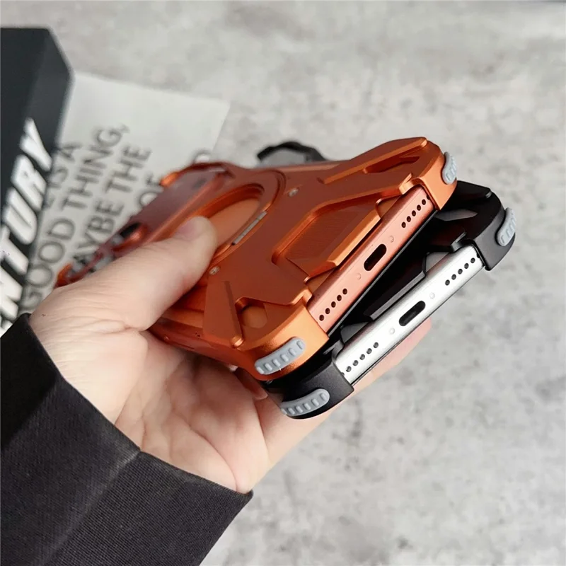 For iPhone 17 Pro Case Racing Car Style Magnetic Ring Kickstand Heat Dissipation Hollow Phone Cover - Orange