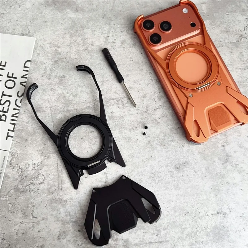 For iPhone 17 Pro Case Racing Car Style Magnetic Ring Kickstand Heat Dissipation Hollow Phone Cover - Orange