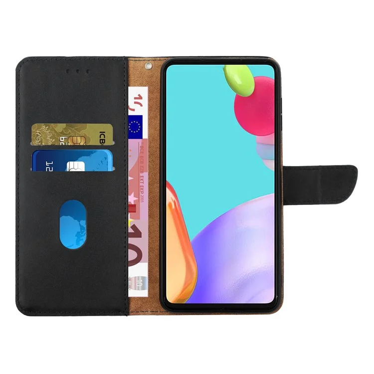 For Xiaomi Redmi 11 Prime 4G HT02 Genuine Leather Magnetic Clasp Nappa Texture Wallet Case with Stand Function Flip Phone Cover Shell - Black
