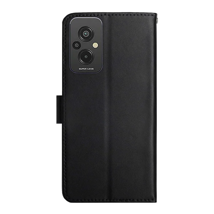For Xiaomi Redmi 11 Prime 4G HT02 Genuine Leather Magnetic Clasp Nappa Texture Wallet Case with Stand Function Flip Phone Cover Shell - Black