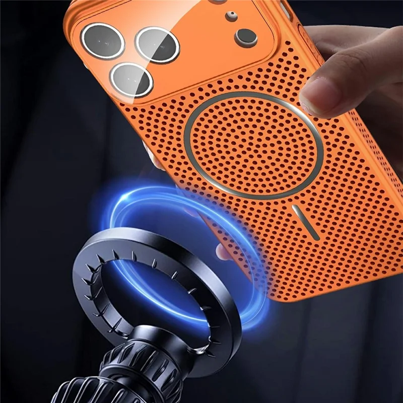 For iPhone 17 Pro Max Case Heat Dissipation PC + Aluminium Alloy Cooling Phone Cover with Lens Protector - Orange