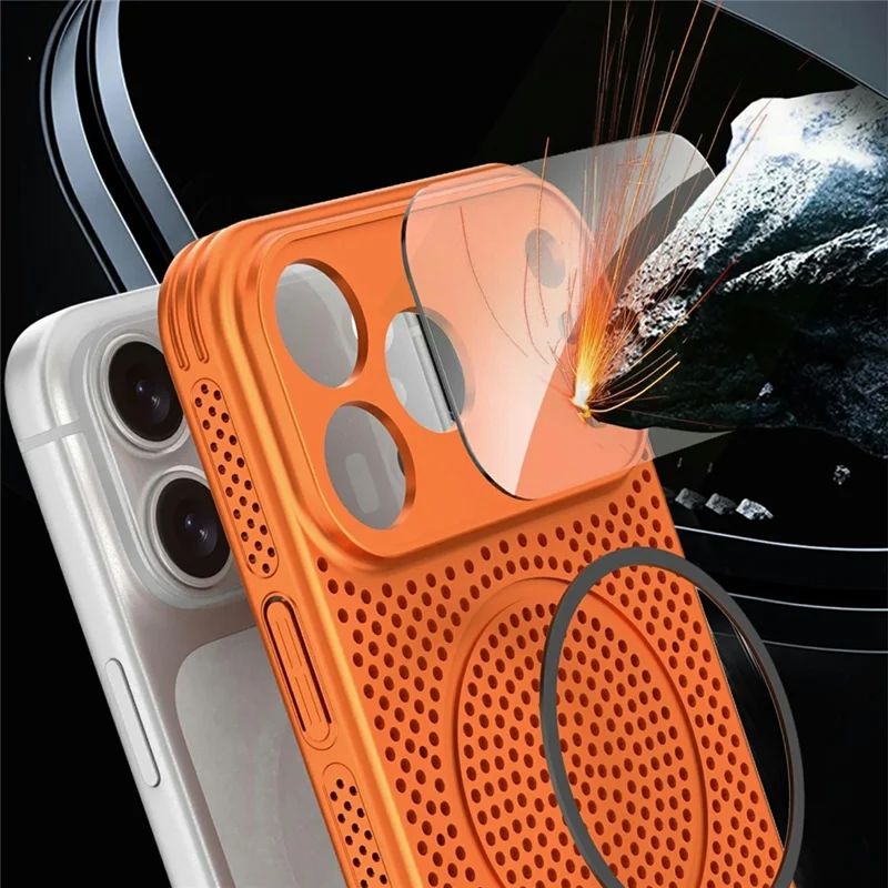 For iPhone 17 Pro Max Case Heat Dissipation PC + Aluminium Alloy Cooling Phone Cover with Lens Protector - Orange