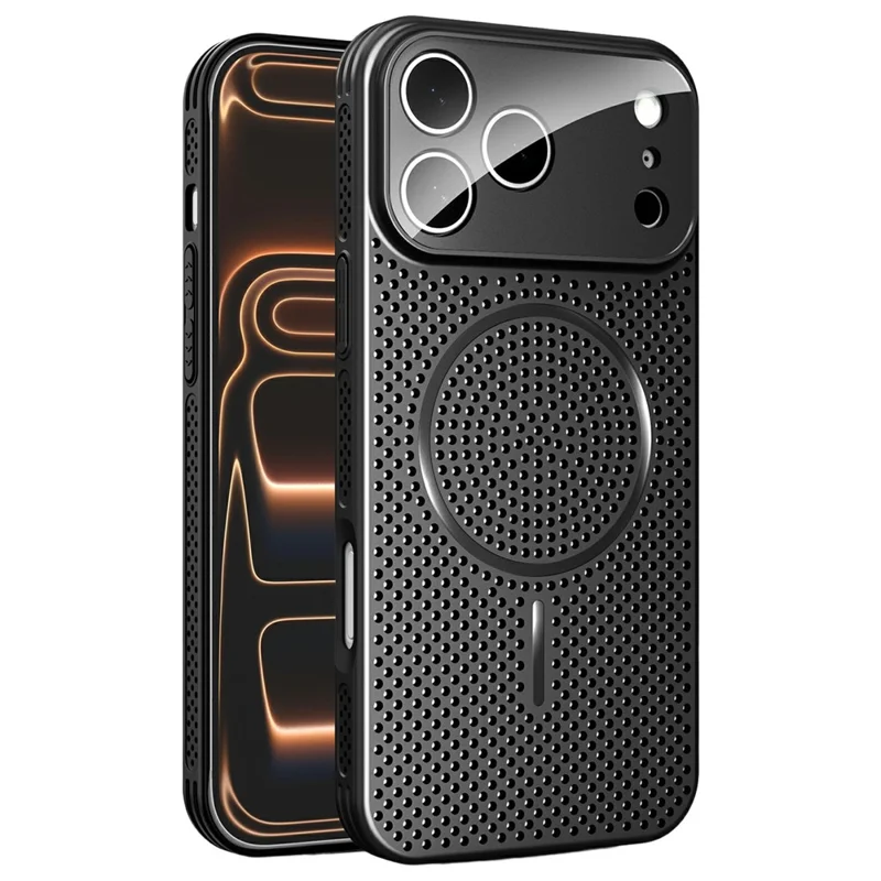 For iPhone 17 Pro Max Case Heat Dissipation PC + Aluminium Alloy Cooling Phone Cover with Lens Protector - Black
