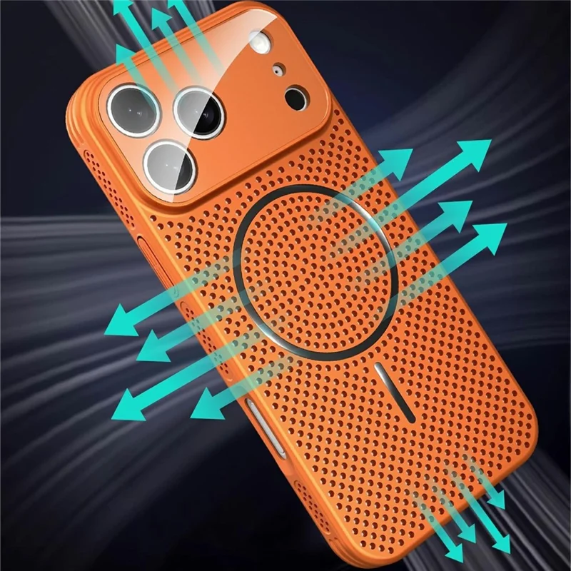 For iPhone 17 Pro Case Heat Dissipation PC + Aluminium Alloy Cooling Phone Cover with Lens Protector - Orange