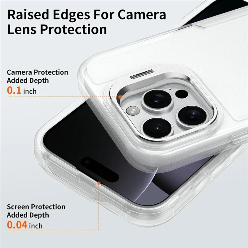 For iPhone 16 Pro Max Case TPU + PC Hybrid Phone Cover with Alloy Lens Frame Kickstand - Transparent  /  White