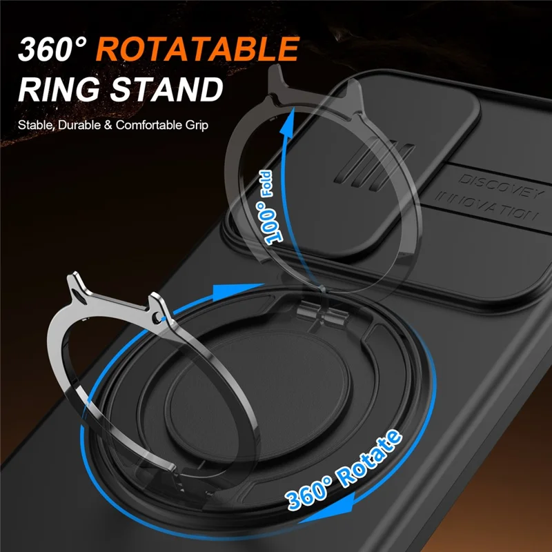 Magnetic Case For Samsung Galaxy S25  /  S24 Ring Kickstand Slide Camera Cover TPU PC Hybrid Phone Shell - Black