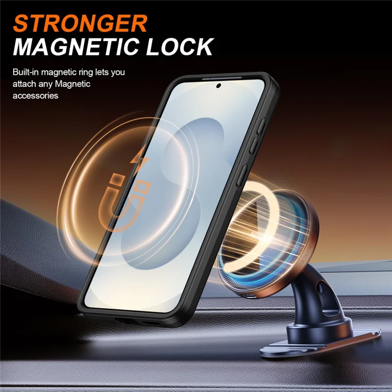 Magnetic Case For Samsung Galaxy S25+  /  S24+ Ring Kickstand Slide Camera Cover TPU PC Hybrid Phone Shell - Black