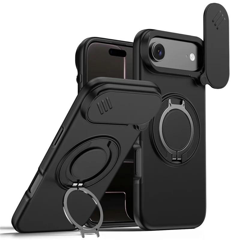 Magnetisk skalkrängelställ för iPhone Air med glidande kameraskydd, TPU PC hybridhölje - Svart