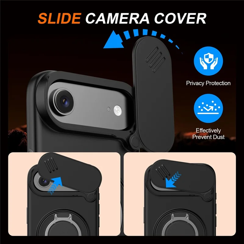 Magnetisk skalkrängelställ för iPhone Air med glidande kameraskydd, TPU PC hybridhölje - Svart