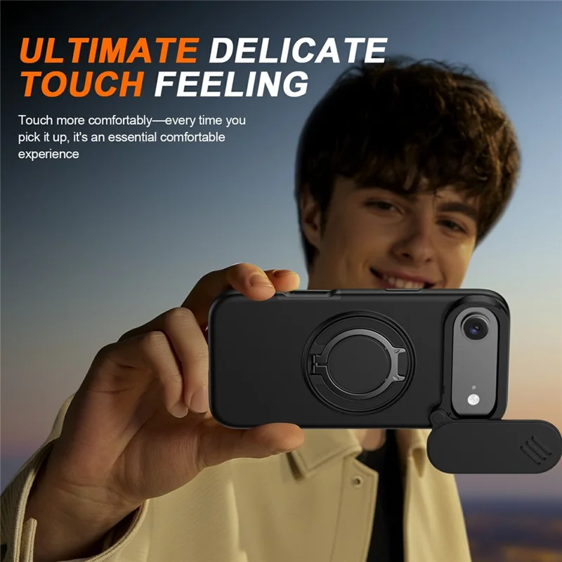 Magnetisk skalkrängelställ för iPhone Air med glidande kameraskydd, TPU PC hybridhölje - Svart