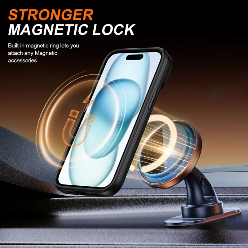 Magnetic Case For iPhone 15 Plus  /  14 Plus Ring Kickstand Slide Camera Cover TPU PC Hybrid Phone Shell - Black