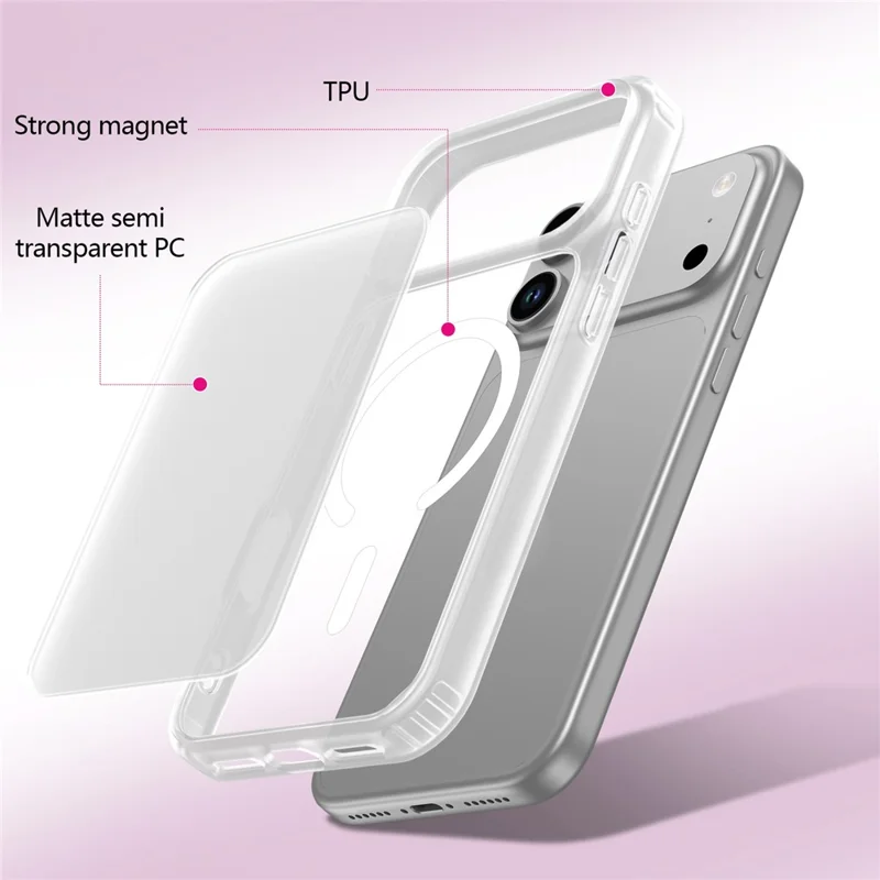 For iPhone 17 Pro Max Magnetic Case Skin Touch TPU + PC 2.0mm Thickness Anti-drop Phone Cover - White