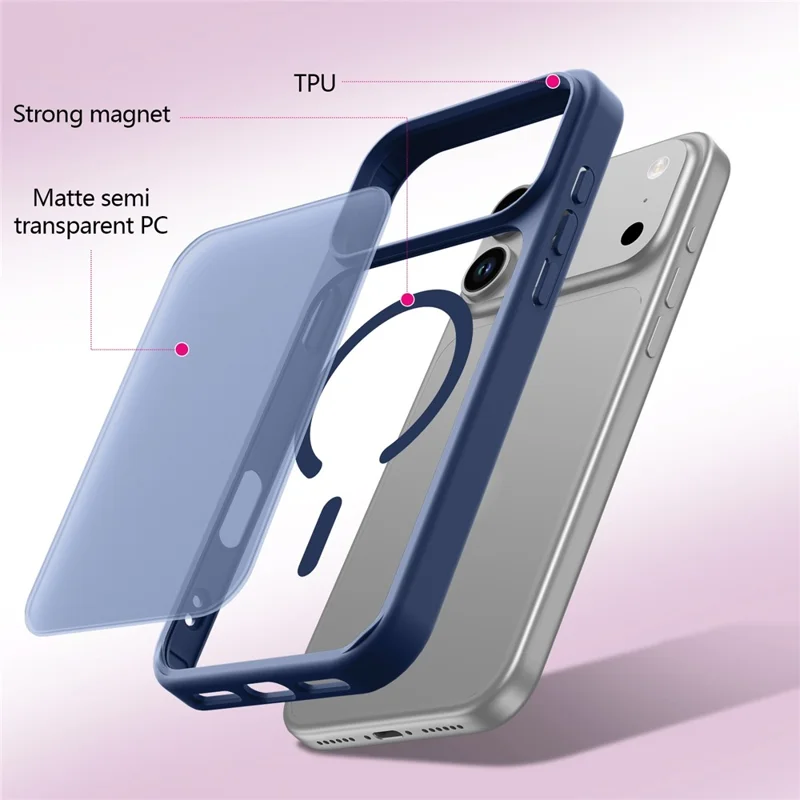 For iPhone 17 Pro Max Magnetic Case Skin Touch TPU + PC 2.0mm Thickness Anti-drop Phone Cover - Blue