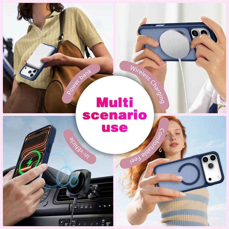 For iPhone 17 Pro Max Magnetic Case Skin Touch TPU + PC 2.0mm Thickness Anti-drop Phone Cover - Blue