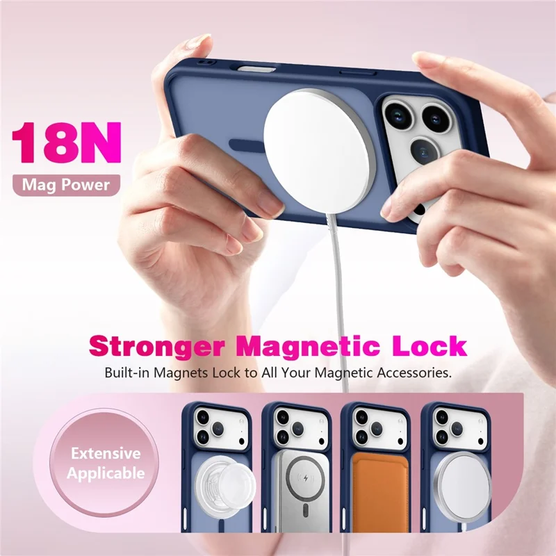For iPhone 17 Pro Max Magnetic Case Skin Touch TPU + PC 2.0mm Thickness Anti-drop Phone Cover - Blue