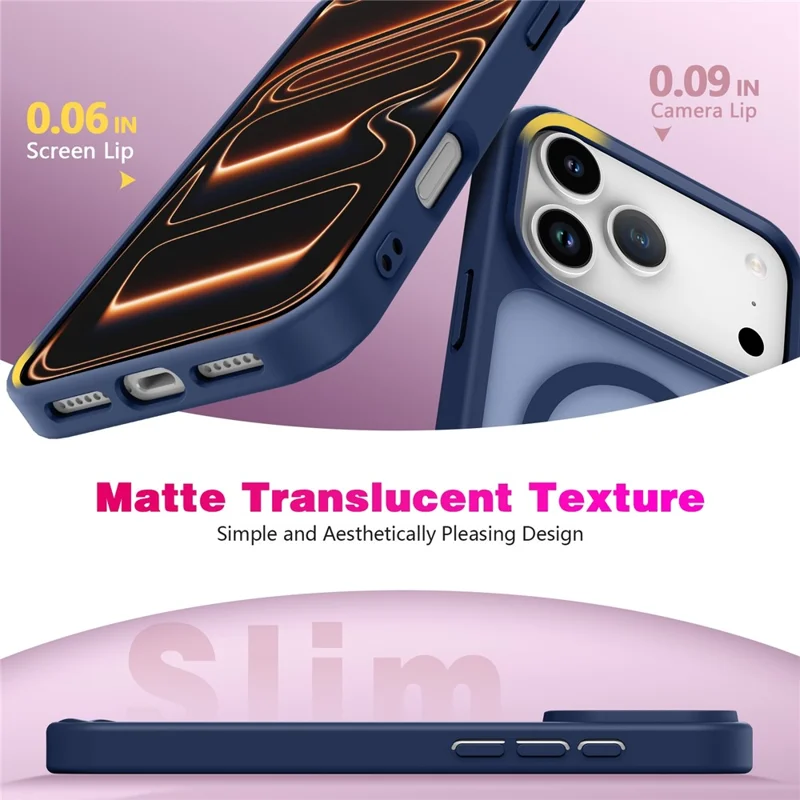For iPhone 17 Pro Max Magnetic Case Skin Touch TPU + PC 2.0mm Thickness Anti-drop Phone Cover - Blue