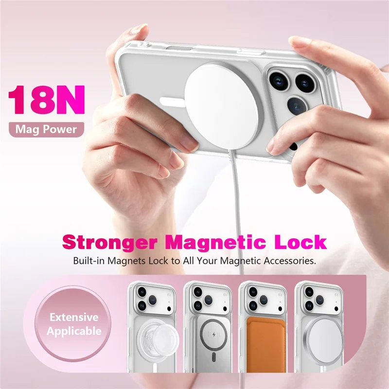 For iPhone 17 Pro Magnetic Case Skin Touch TPU + PC 2.0mm Thickness Anti-drop Phone Cover - White