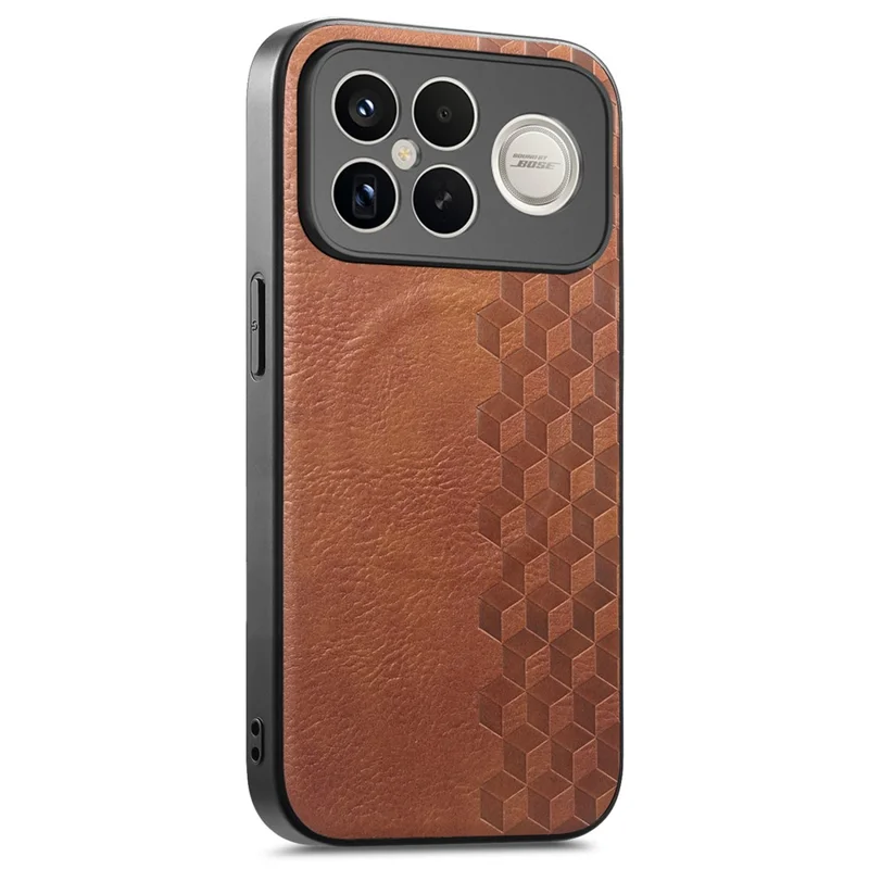 Magnetic Phone Case For Xiaomi Redmi K90 Pro Max 5G  /  Poco F8 Ultra Mobile Back Cover with Grid Pattern Protective PU Leather + PC Cover - Brown