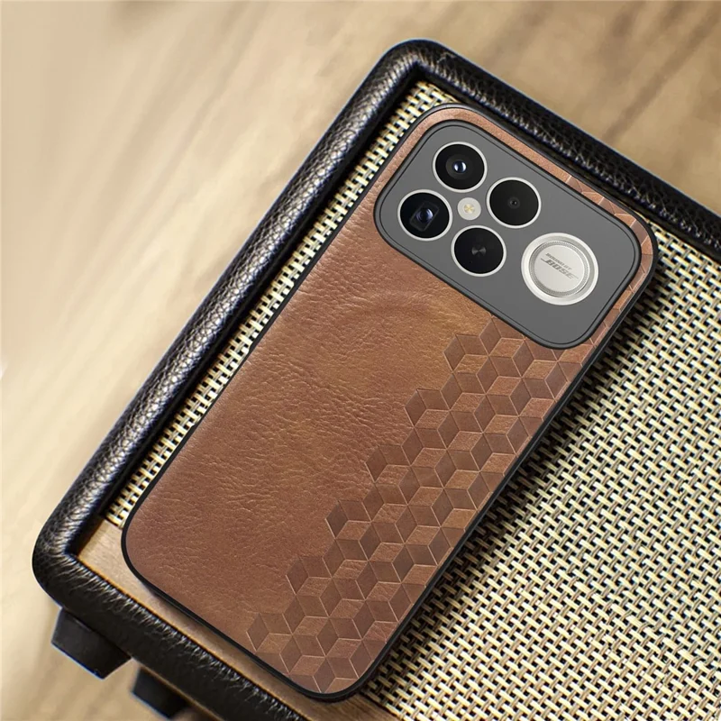 Magnetic Phone Case For Xiaomi Redmi K90 Pro Max 5G  /  Poco F8 Ultra Mobile Back Cover with Grid Pattern Protective PU Leather + PC Cover - Brown