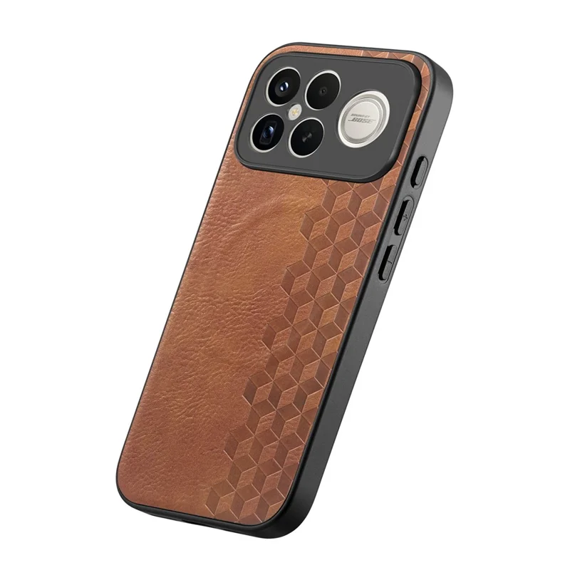 Magnetic Phone Case For Xiaomi Redmi K90 Pro Max 5G  /  Poco F8 Ultra Mobile Back Cover with Grid Pattern Protective PU Leather + PC Cover - Brown