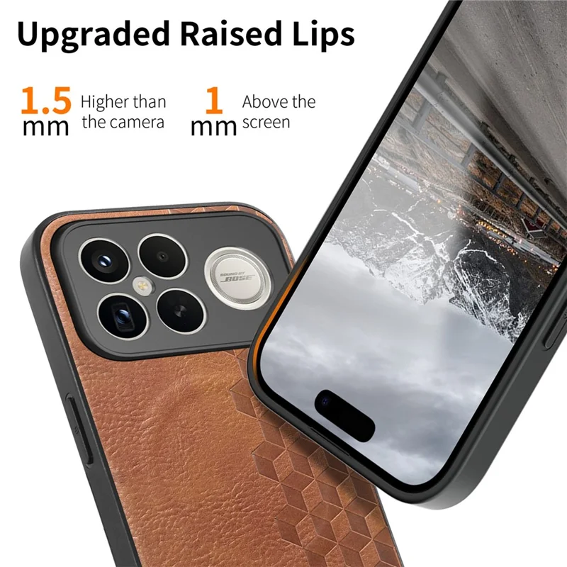 Magnetic Phone Case For Xiaomi Redmi K90 Pro Max 5G  /  Poco F8 Ultra Mobile Back Cover with Grid Pattern Protective PU Leather + PC Cover - Brown