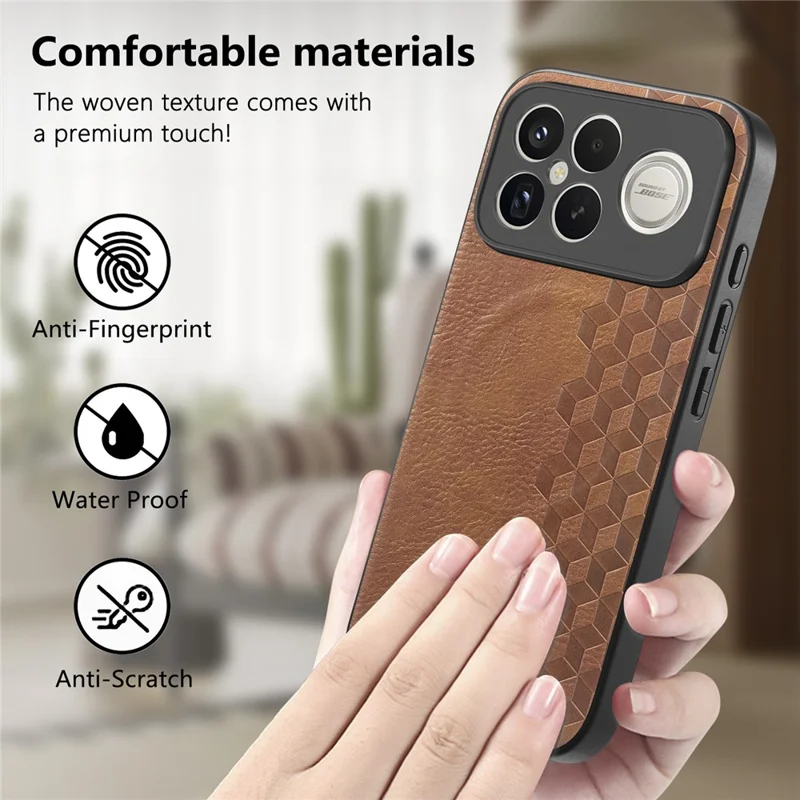 Magnetic Phone Case For Xiaomi Redmi K90 Pro Max 5G  /  Poco F8 Ultra Mobile Back Cover with Grid Pattern Protective PU Leather + PC Cover - Brown