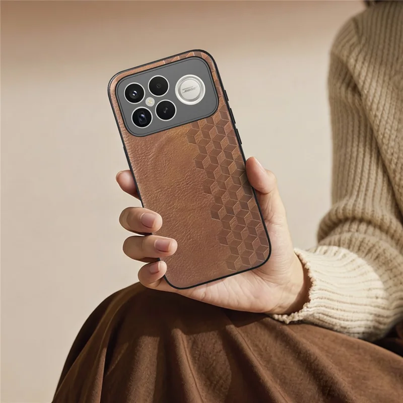 Magnetic Phone Case For Xiaomi Redmi K90 Pro Max 5G  /  Poco F8 Ultra Mobile Back Cover with Grid Pattern Protective PU Leather + PC Cover - Brown