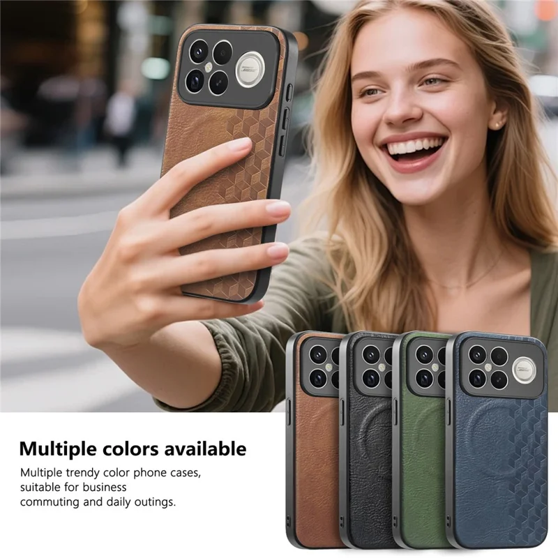 Magnetic Phone Case For Xiaomi Redmi K90 Pro Max 5G  /  Poco F8 Ultra Mobile Back Cover with Grid Pattern Protective PU Leather + PC Cover - Brown