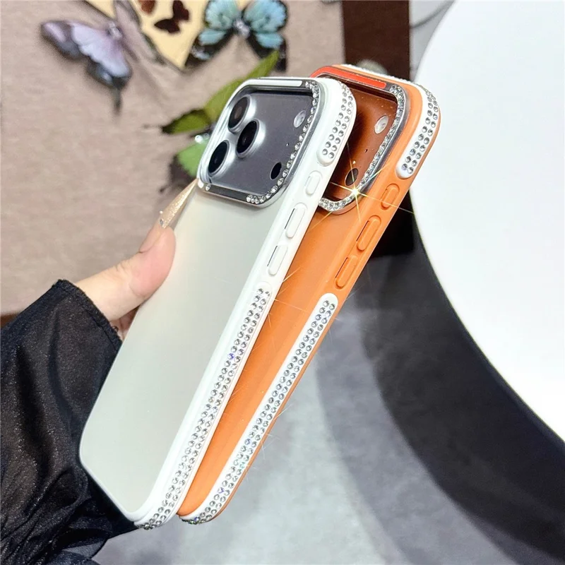 For iPhone 17 Pro Case Glitter Diamond Edge TPU Acrylic Anti-fingerprint Matte Shockproof Cover - Orange