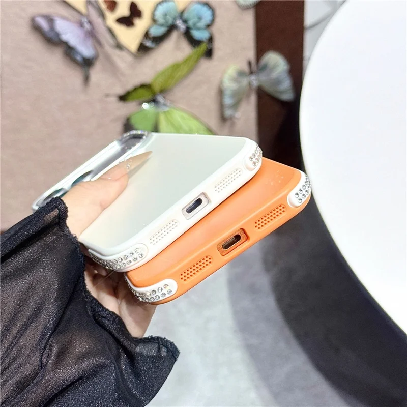 For iPhone 17 Pro Case Glitter Diamond Edge TPU Acrylic Anti-fingerprint Matte Shockproof Cover - Orange