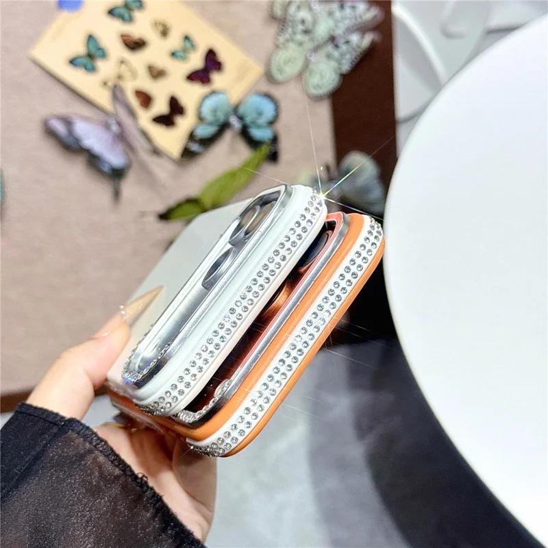 For iPhone 17 Pro Case Glitter Diamond Edge TPU Acrylic Anti-fingerprint Matte Shockproof Cover - Orange