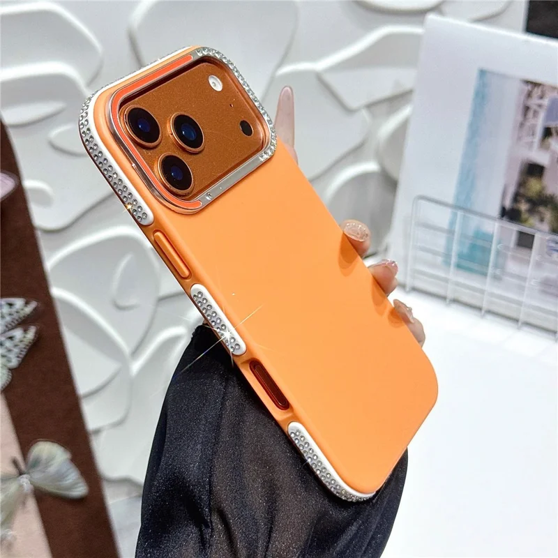 Cover per iPhone 17 Pro Max con Bordo Diamantato Glitter TPU Acrilico Anti-impronta Finitura Opaca Antishock - Arancione