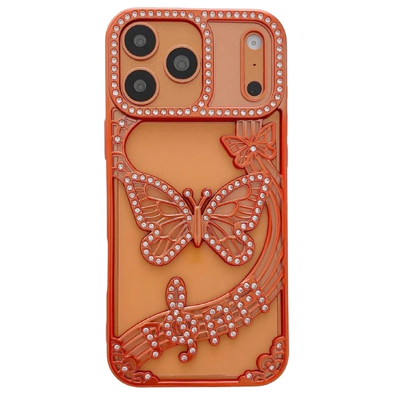 For iPhone 17 Pro Max Hoesje Vlinder Strass 3D Reliëf Open Design TPU Stootvrij - Oranje