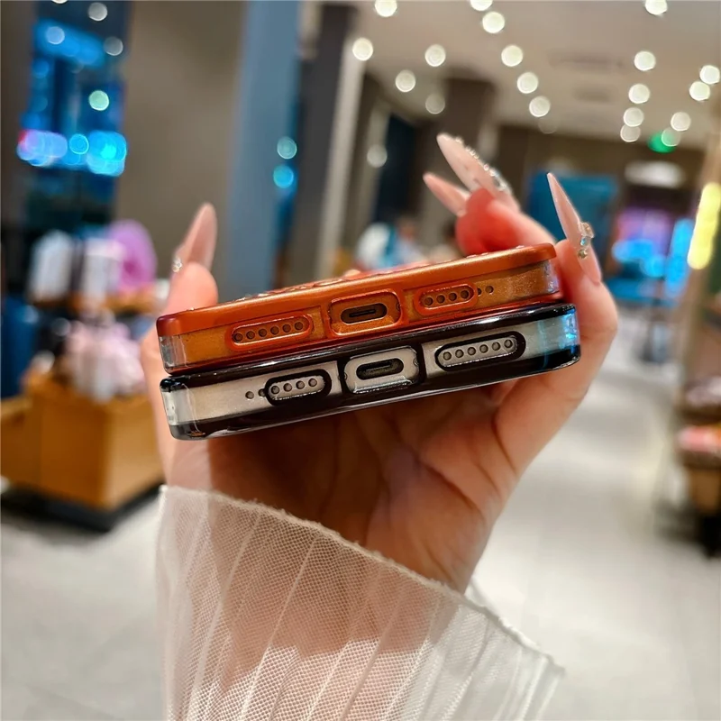 For iPhone 17 Pro Max Hoesje Vlinder Strass 3D Reliëf Open Design TPU Stootvrij - Oranje