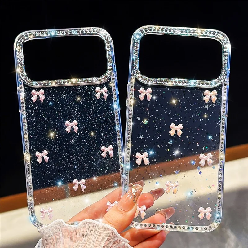 For iPhone 17 Pro Case Rhinestone Aurora Butterfly Bow Glitter TPU + PC IMD Phone Cover - Glitter Light Green