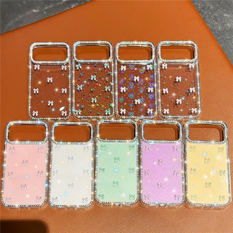 For iPhone 17 Pro Case Rhinestone Aurora Butterfly Bow Glitter TPU + PC IMD Phone Cover - Glitter Light Green