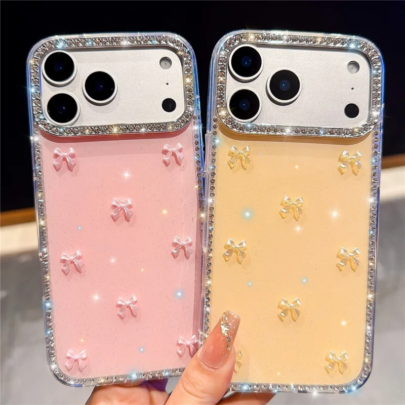 For iPhone 17 Pro Max Case Rhinestone Aurora Butterfly Bow Glitter TPU + PC IMD Phone Cover - Glitter Light Green